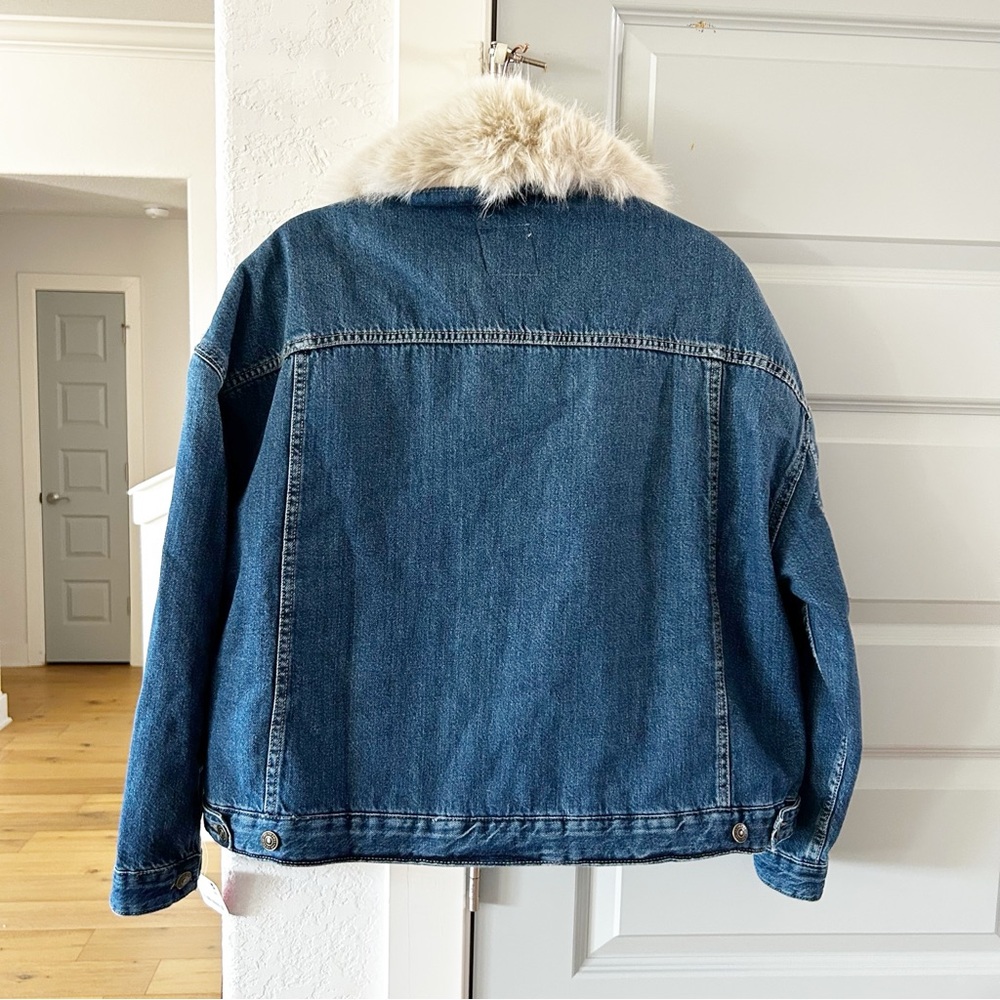 NWT Free People Opal Swing Faux Fur Collar Denim Jacket - Picture 6 of 6